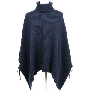 Loft Poncho Sweater Petites MP PM Navy Blue Ribbed Knit Turtleneck Open Sides